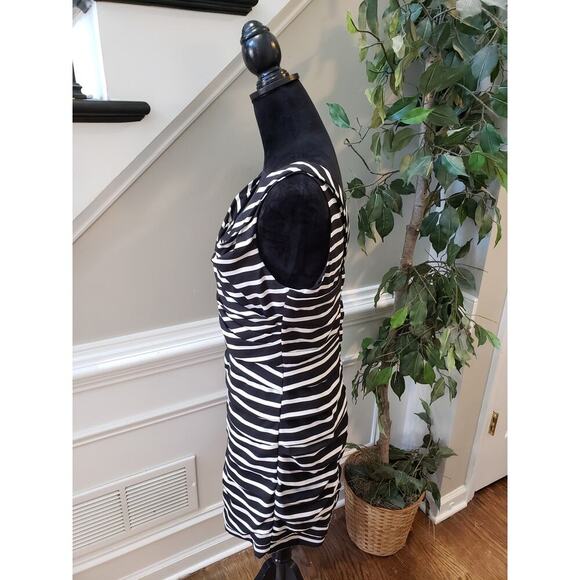 Express Dress Women Size 12 Black White Stripe Ruched Bodycon Sleeveless - Picture 5 of 9